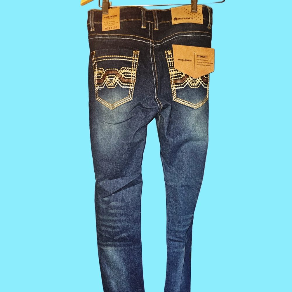 Stylish NWT Rags & Rivets Dark Blue Wash Straight Leg Jeans for Men 🤩👖 #Jeans